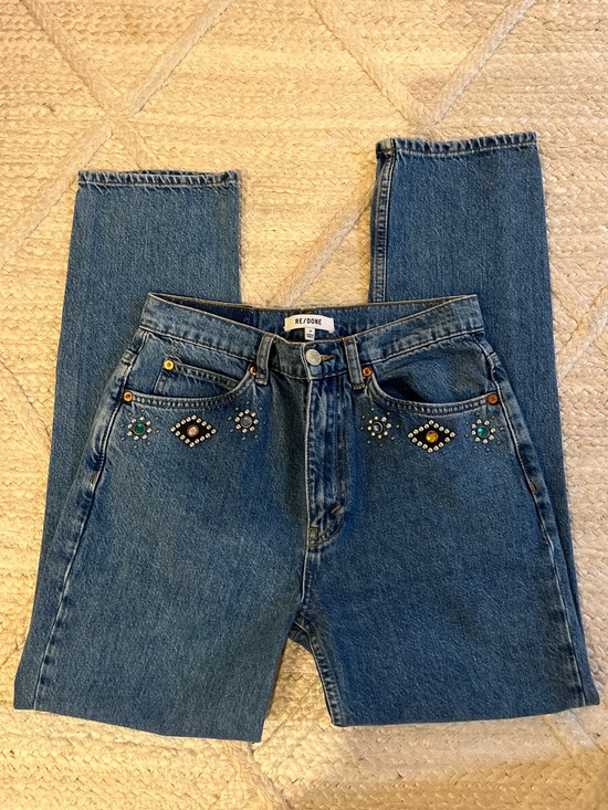 Re/Done Denim - Re/Done Women's 70s Straight Jeans in Jewel Studded Indigo
